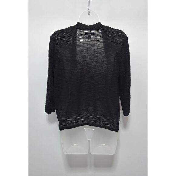 Croft Barrow Womens Open Cardigan Sweater Black Knit 3/4 Sleeve Ribbed Size M - Picture 2 of 4